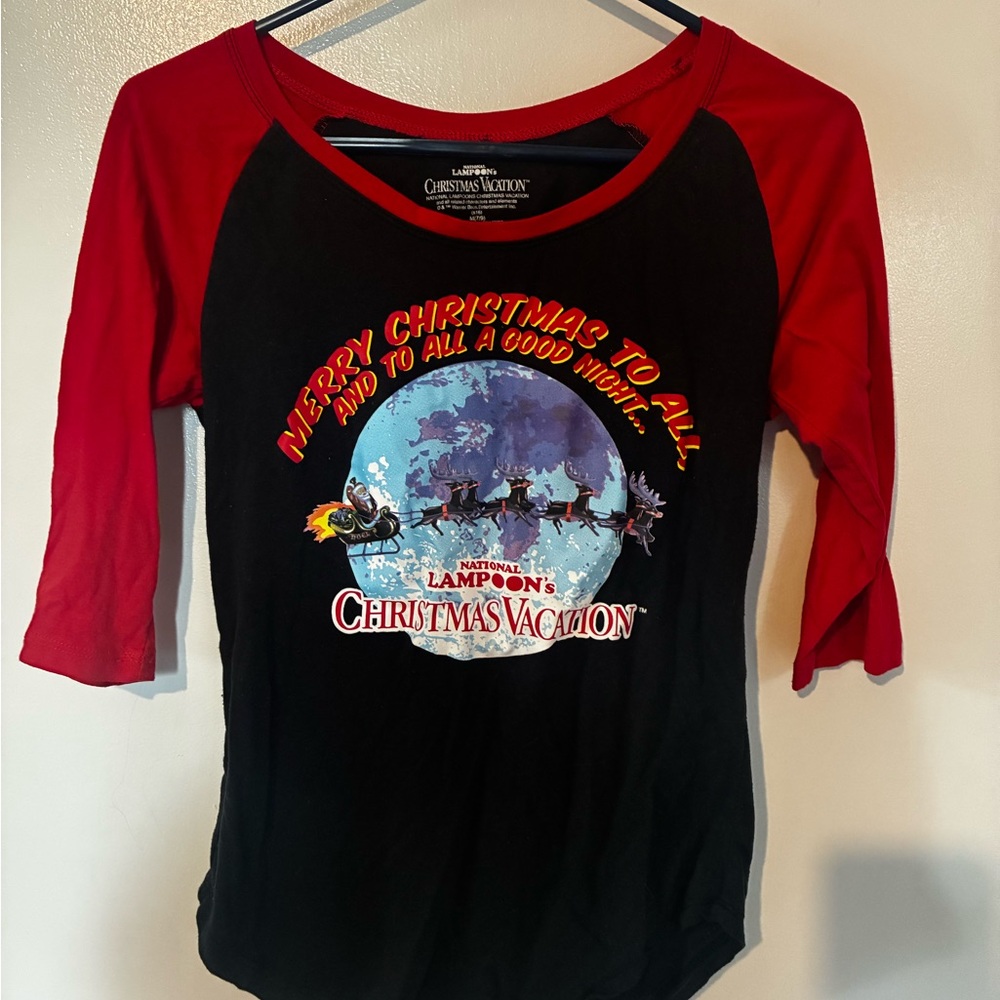 National Lampoon’s Christmas Vacation Juniors Raglan Shirt - Red & Black